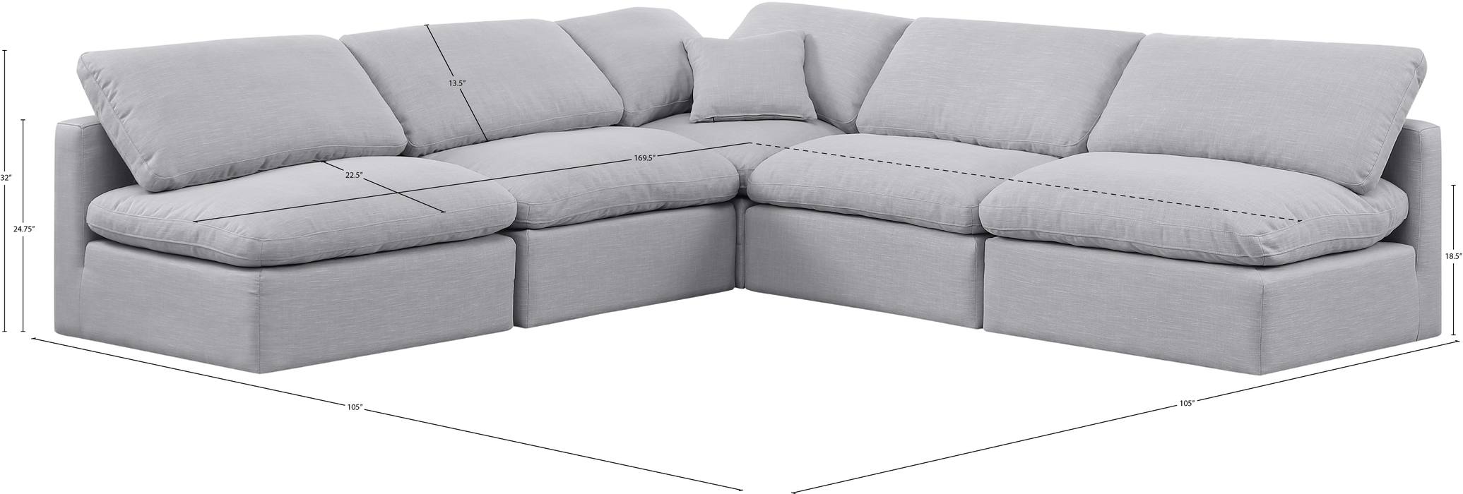 Meridian Furniture - Indulge 105" Grey Linen Textured Fabric Upholstered 5pc. Sectional - 141Grey-Sec5B - GreatFurnitureDeal