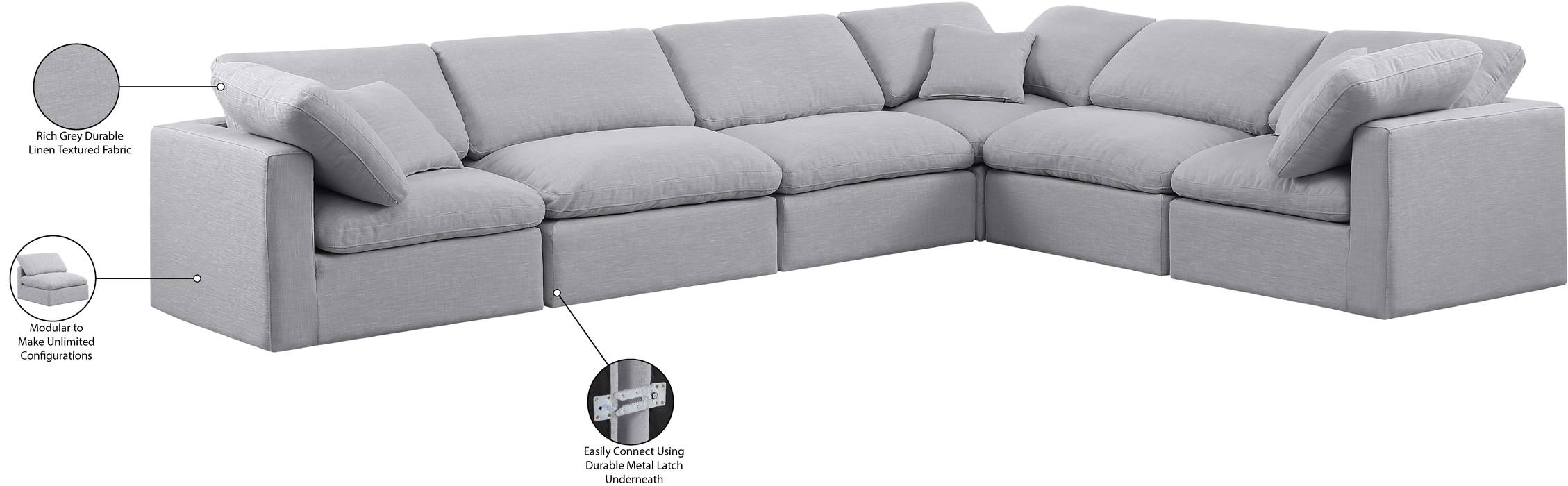 Meridian Furniture - Indulge 140" Grey Linen Textured Fabric Upholstered 6pc. Sectional - 141Grey-Sec6A - GreatFurnitureDeal