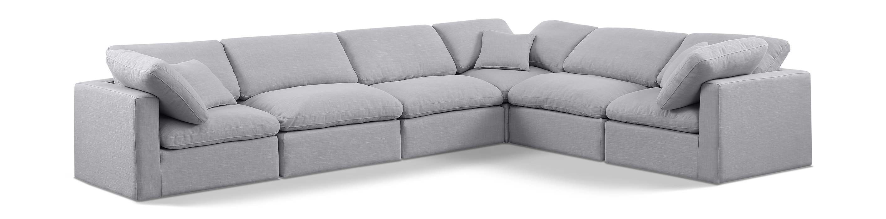 Meridian Furniture - Indulge 140" Grey Linen Textured Fabric Upholstered 6pc. Sectional - 141Grey-Sec6A - GreatFurnitureDeal