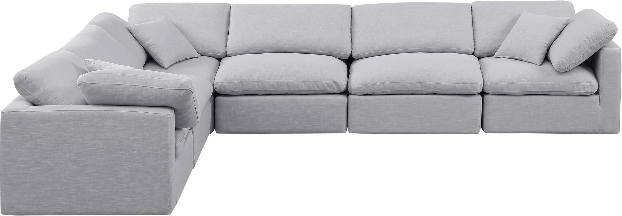 Meridian Furniture - Indulge 140" Grey Linen Textured Fabric Upholstered 6pc. Sectional - 141Grey-Sec6A - GreatFurnitureDeal