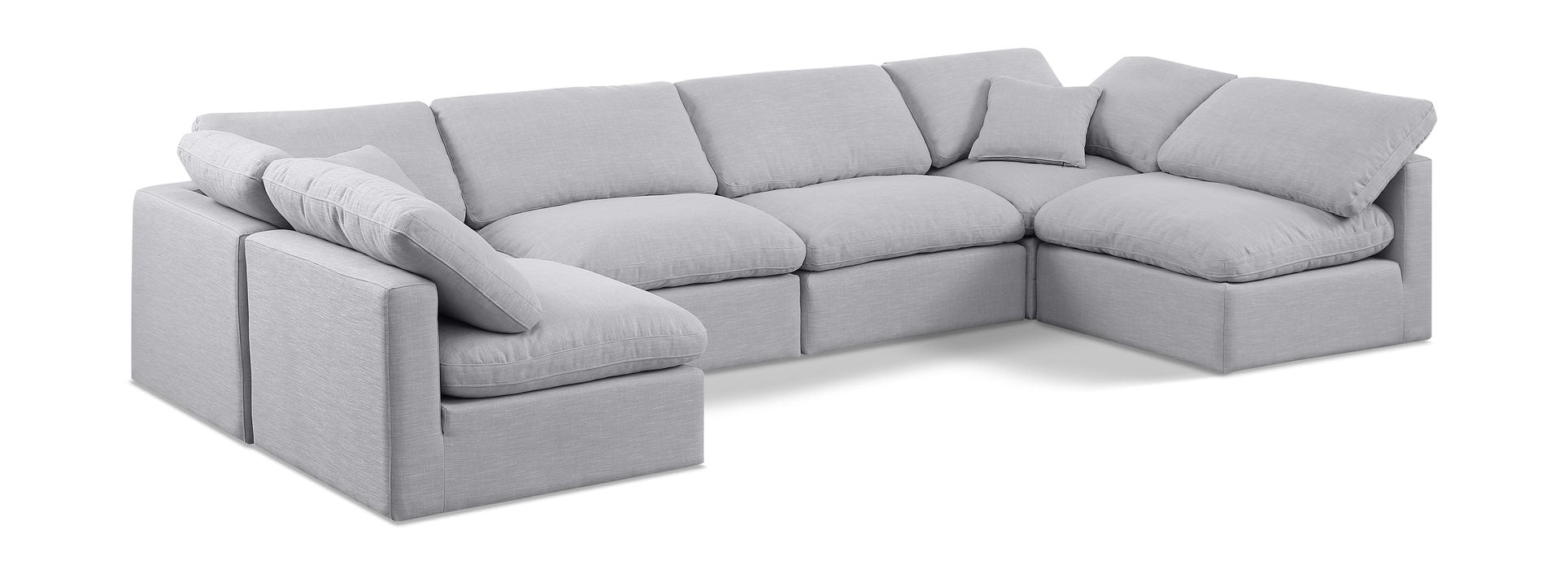 Meridian Furniture - Indulge 140" Grey Linen Textured Fabric Upholstered 6pc. Sectional - 141Grey-Sec6D - GreatFurnitureDeal