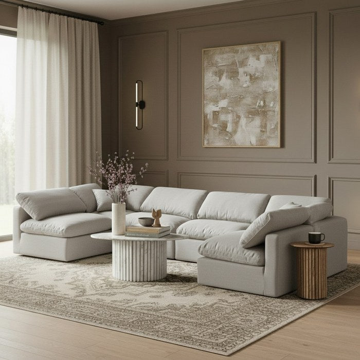 Meridian Furniture - Indulge 140" Grey Linen Textured Fabric Upholstered 6pc. Sectional - 141Grey-Sec6D - GreatFurnitureDeal