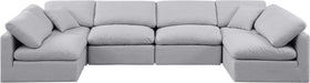 Meridian Furniture - Indulge 140" Grey Linen Textured Fabric Upholstered 6pc. Sectional - 141Grey-Sec6D - GreatFurnitureDeal
