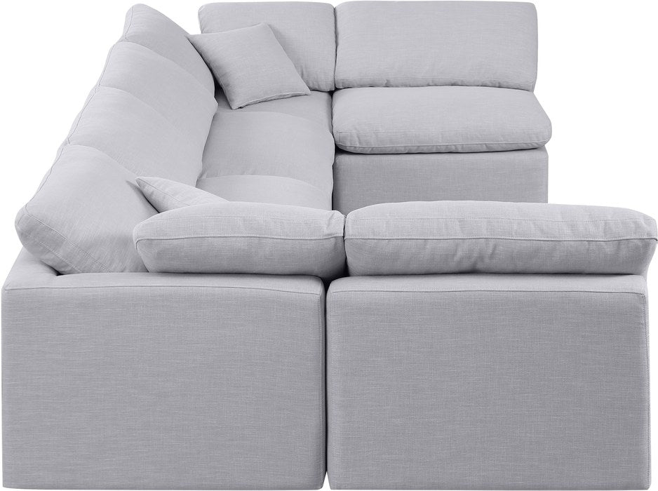 Meridian Furniture - Indulge 140" Grey Linen Textured Fabric Upholstered 6pc. Sectional - 141Grey-Sec6D - GreatFurnitureDeal