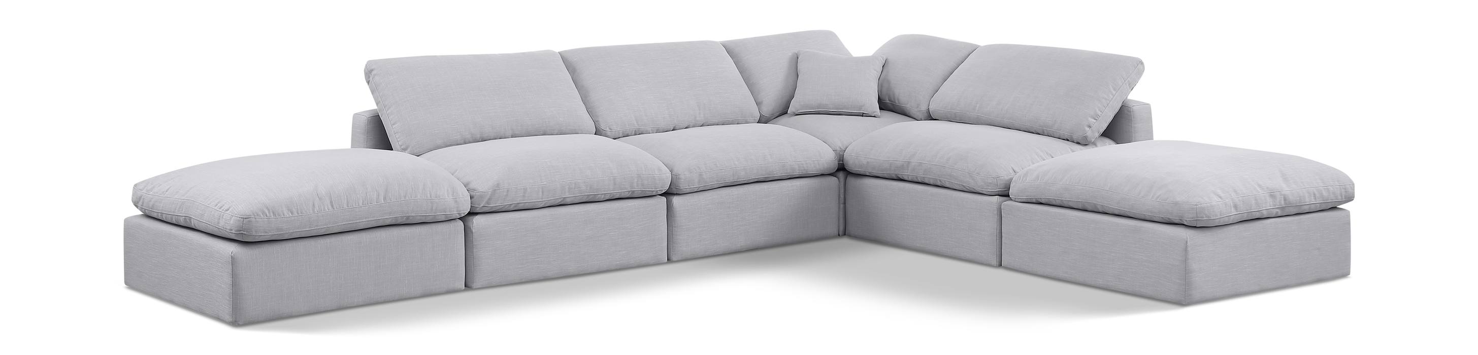 Meridian Furniture - Indulge 140" Grey Linen Textured Fabric Upholstered 6pc. Sectional - 141Grey-Sec6E - GreatFurnitureDeal