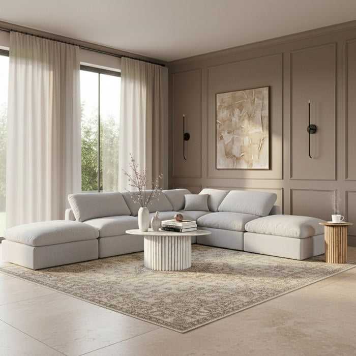Meridian Furniture - Indulge 140" Grey Linen Textured Fabric Upholstered 6pc. Sectional - 141Grey-Sec6E - GreatFurnitureDeal