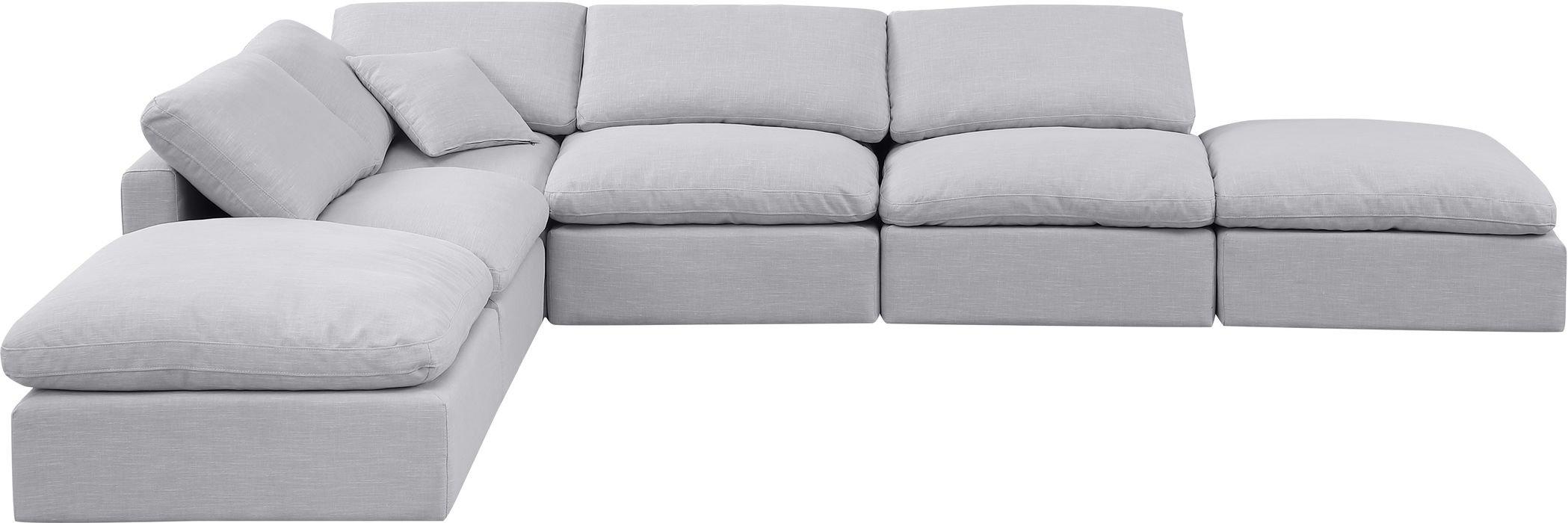 Meridian Furniture - Indulge 140" Grey Linen Textured Fabric Upholstered 6pc. Sectional - 141Grey-Sec6E - GreatFurnitureDeal