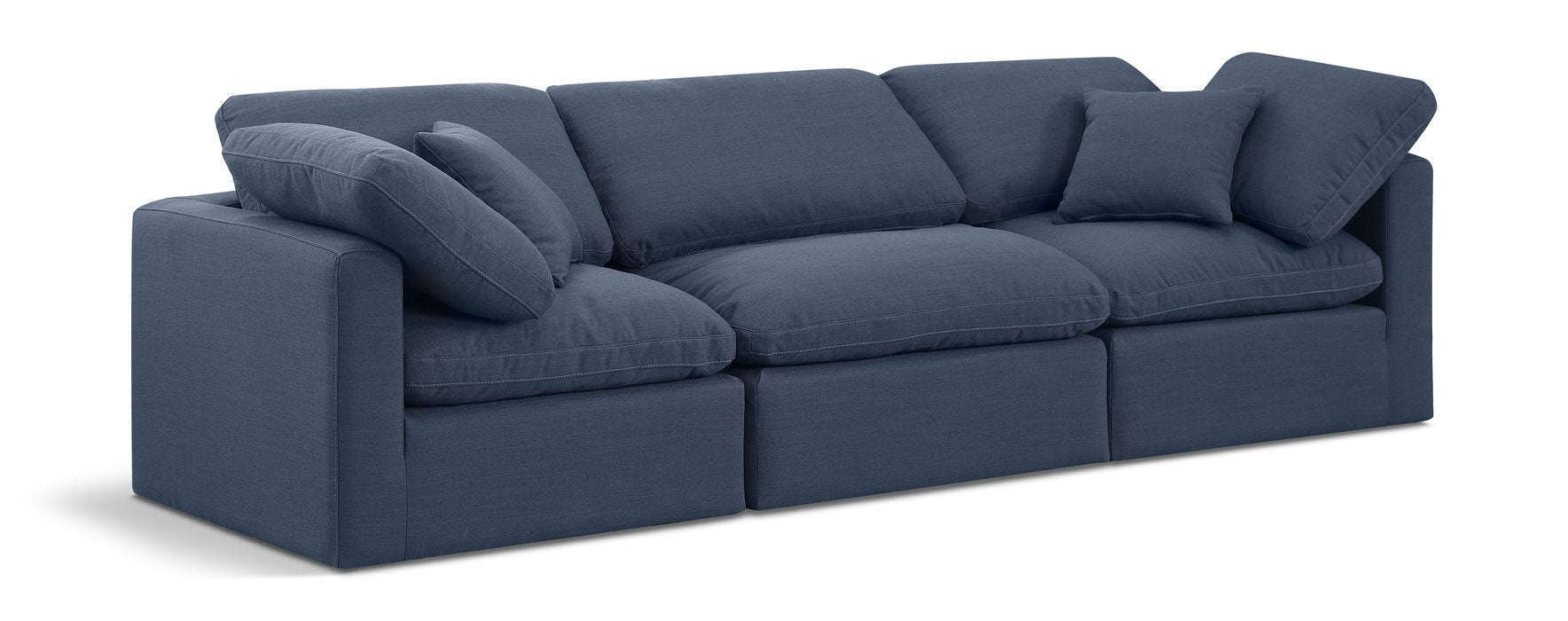 Meridian Furniture - Indulge 105" Navy Linen Textured Fabric Upholstered 3pc. Sofa - 141Navy-S105 - GreatFurnitureDeal