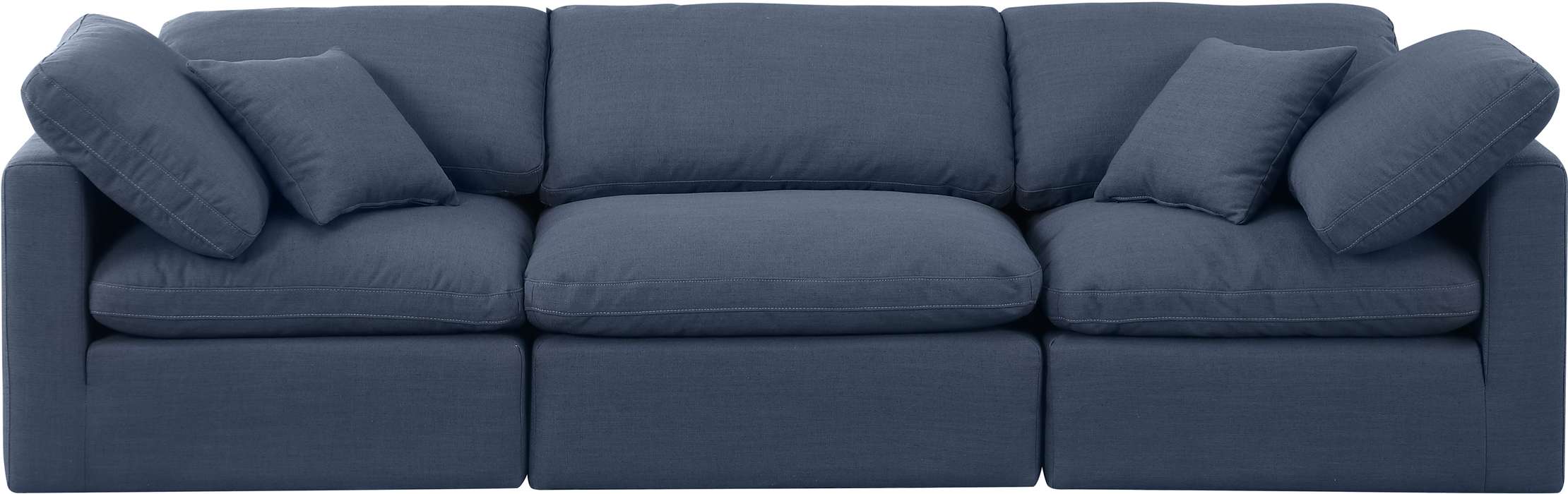 Meridian Furniture - Indulge 105" Navy Linen Textured Fabric Upholstered 3pc. Sofa - 141Navy-S105 - GreatFurnitureDeal