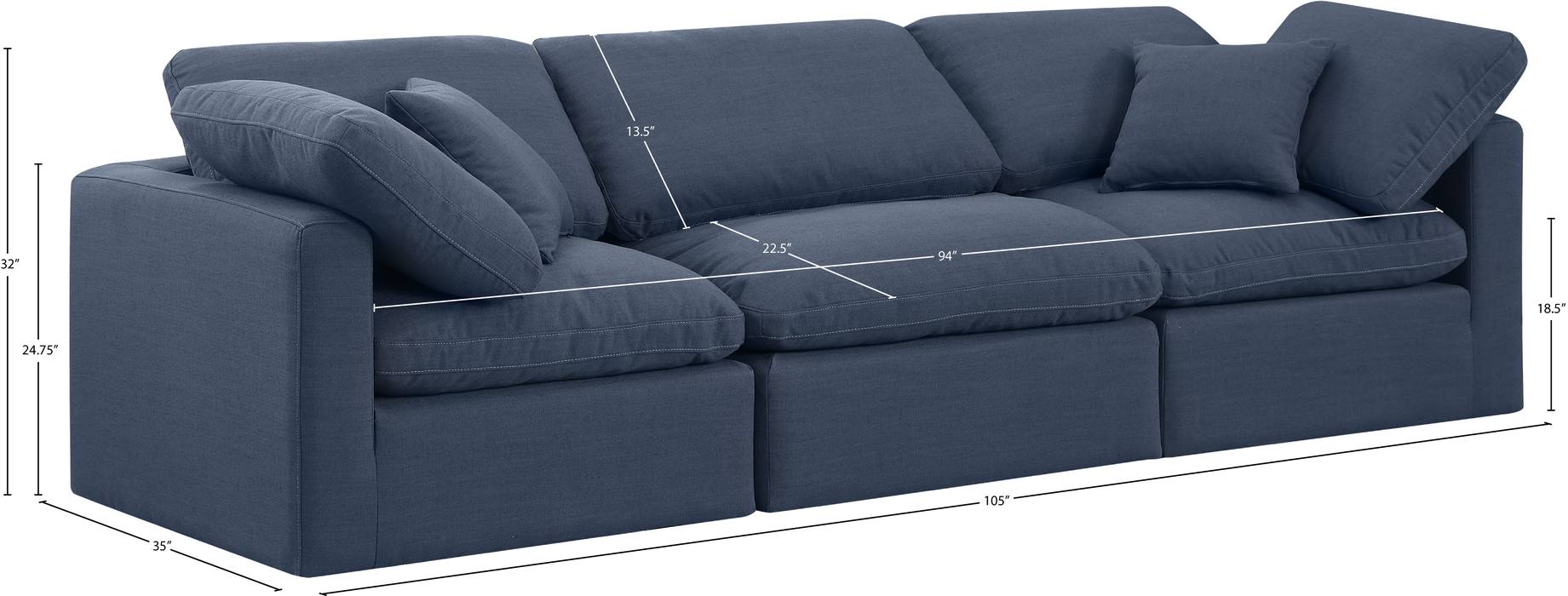 Meridian Furniture - Indulge 105" Navy Linen Textured Fabric Upholstered 3pc. Sofa - 141Navy-S105 - GreatFurnitureDeal