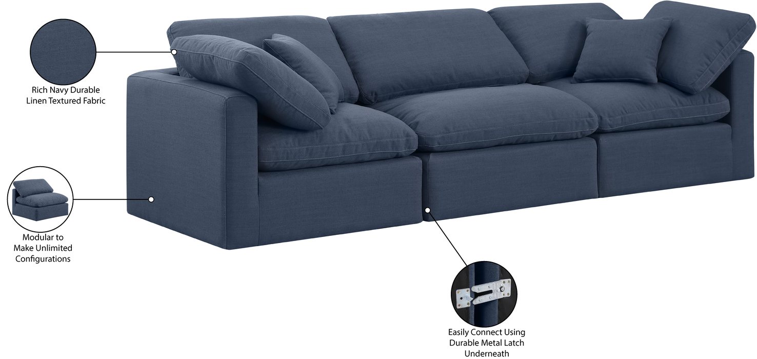 Meridian Furniture - Indulge 105" Navy Linen Textured Fabric Upholstered 3pc. Sofa - 141Navy-S105 - GreatFurnitureDeal