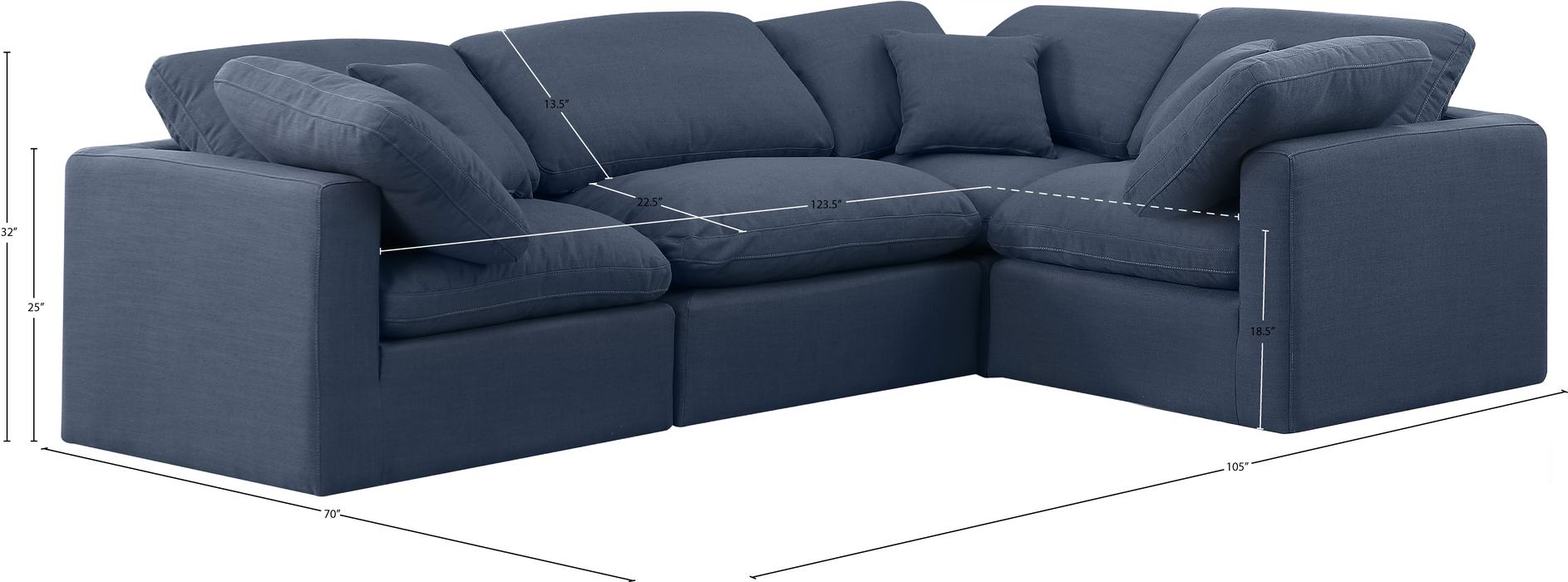 Meridian Furniture - Indulge 105" Navy Linen Textured Fabric Upholstered 4pc. Sectional - 141Navy-Sec4C - GreatFurnitureDeal