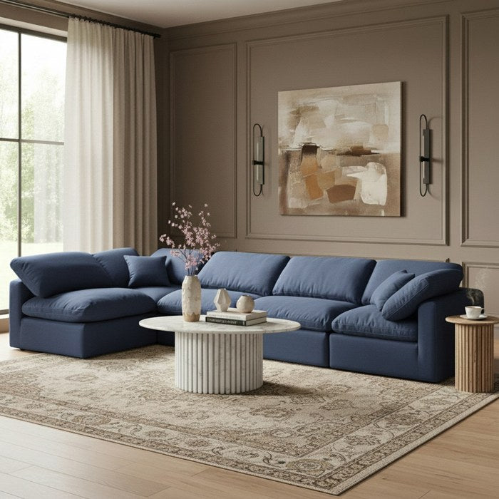 Meridian Furniture - Indulge 140" Navy Linen Textured Fabric Upholstered 5pc. Sectional - 141Navy-Sec5D - GreatFurnitureDeal