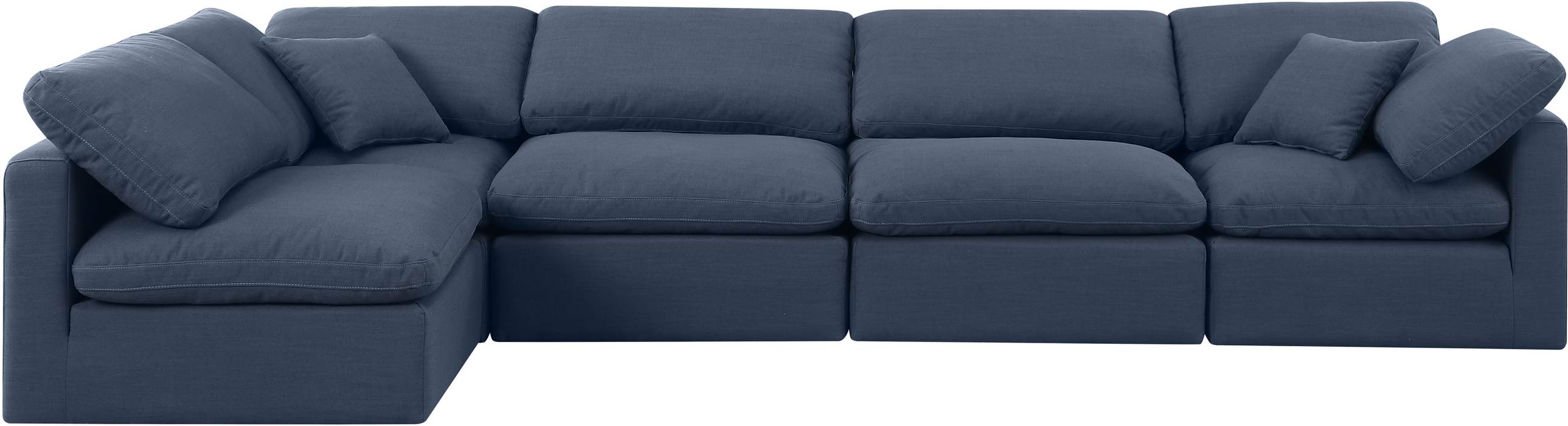 Meridian Furniture - Indulge 140" Navy Linen Textured Fabric Upholstered 5pc. Sectional - 141Navy-Sec5D - GreatFurnitureDeal