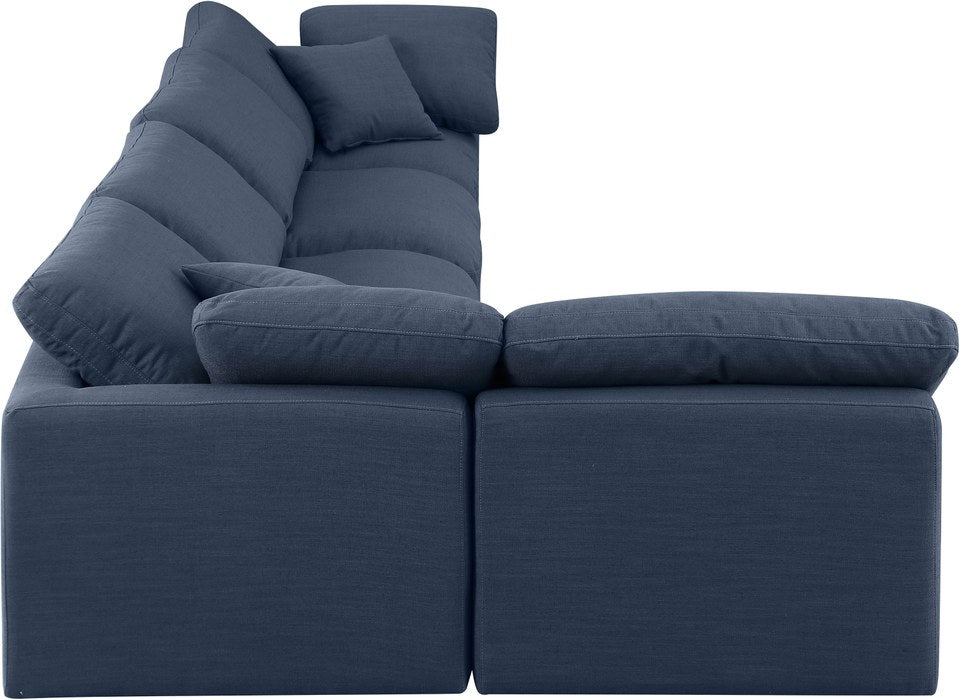 Meridian Furniture - Indulge 140" Navy Linen Textured Fabric Upholstered 5pc. Sectional - 141Navy-Sec5D - GreatFurnitureDeal