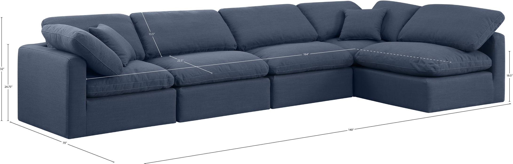 Meridian Furniture - Indulge 140" Navy Linen Textured Fabric Upholstered 5pc. Sectional - 141Navy-Sec5D - GreatFurnitureDeal