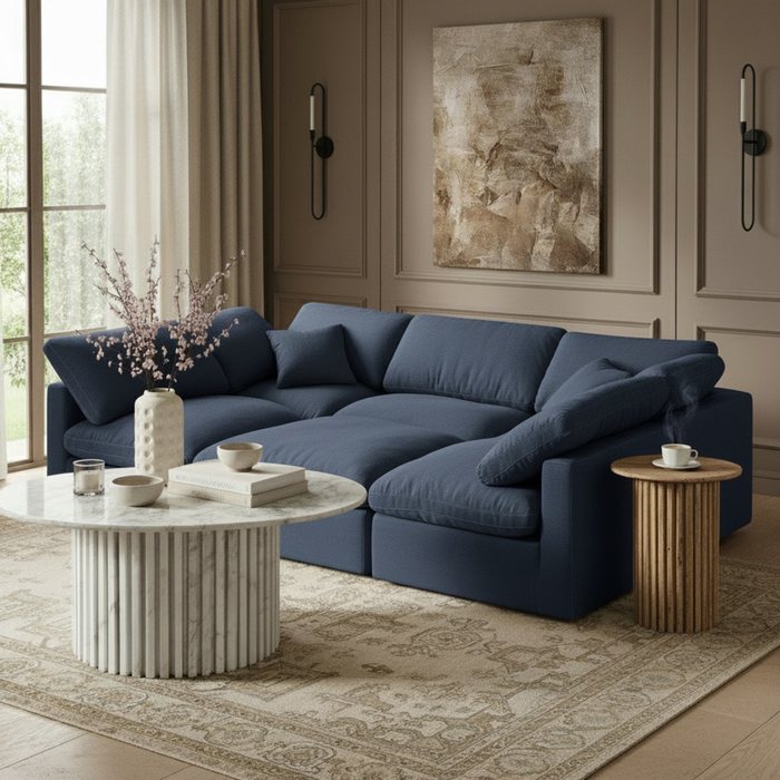 Meridian Furniture - Indulge 105" Navy Linen Textured Fabric Upholstered 6pc. Sectional - 141Navy-Sec6C - GreatFurnitureDeal