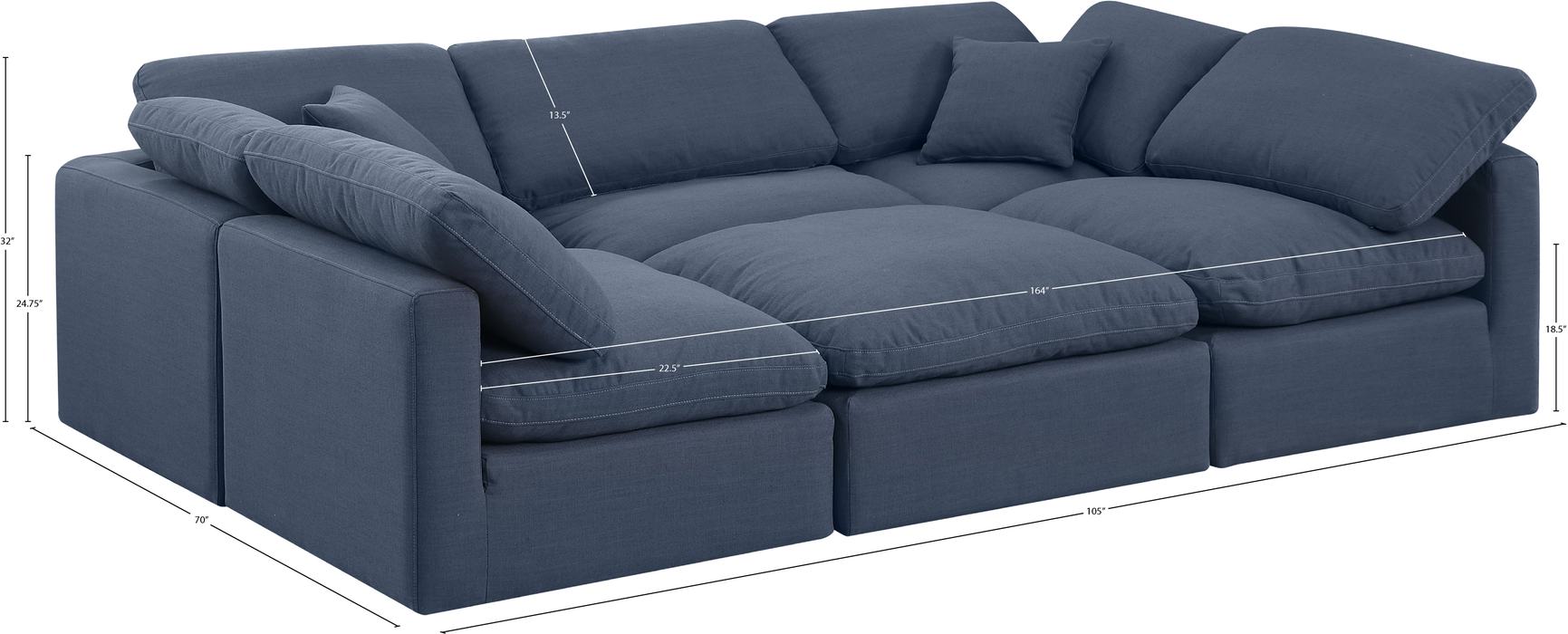Meridian Furniture - Indulge 105" Navy Linen Textured Fabric Upholstered 6pc. Sectional - 141Navy-Sec6C - GreatFurnitureDeal