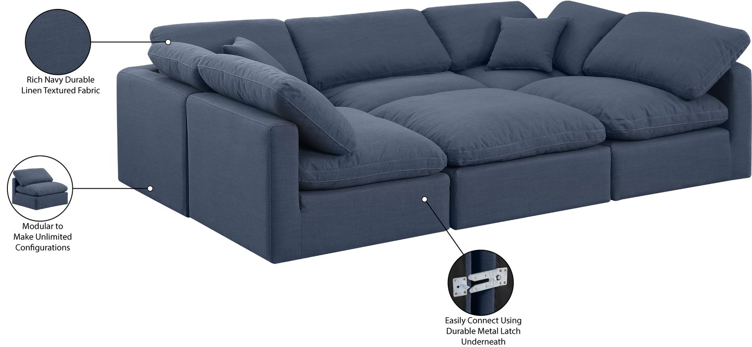 Meridian Furniture - Indulge 105" Navy Linen Textured Fabric Upholstered 6pc. Sectional - 141Navy-Sec6C - GreatFurnitureDeal