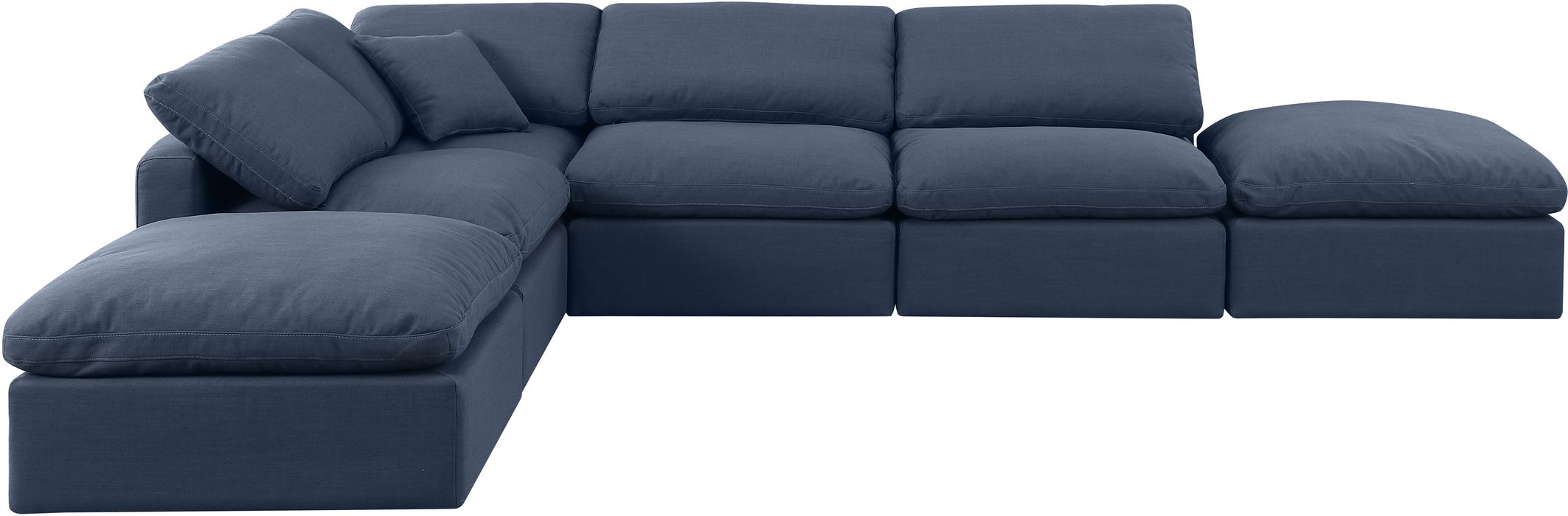 Meridian Furniture - Indulge 140" Navy Linen Textured Fabric Upholstered 6pc. Sectional - 141Navy-Sec6E - GreatFurnitureDeal