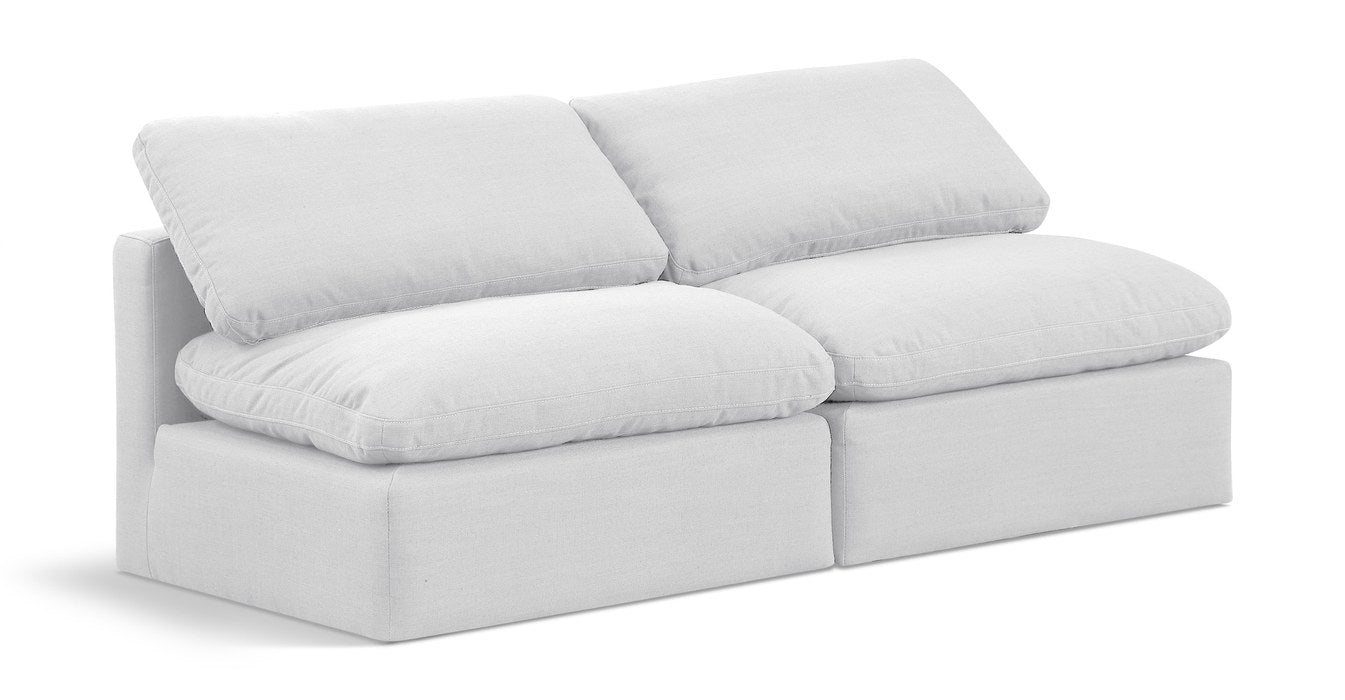 Meridian Furniture - Indulge 70" White Linen Textured Fabric Upholstered 2pc. Armless Loveseat - 141White-S2 - GreatFurnitureDeal