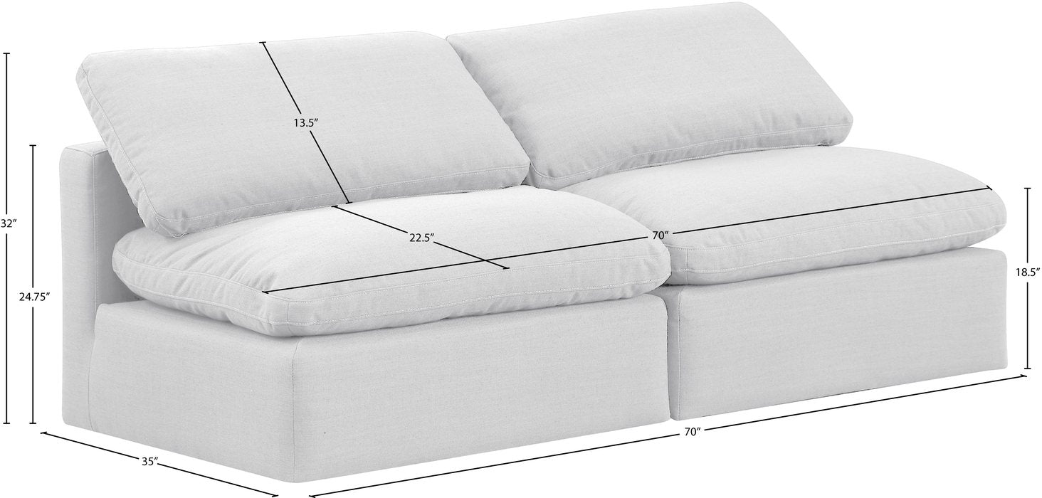Meridian Furniture - Indulge 70" White Linen Textured Fabric Upholstered 2pc. Armless Loveseat - 141White-S2 - GreatFurnitureDeal