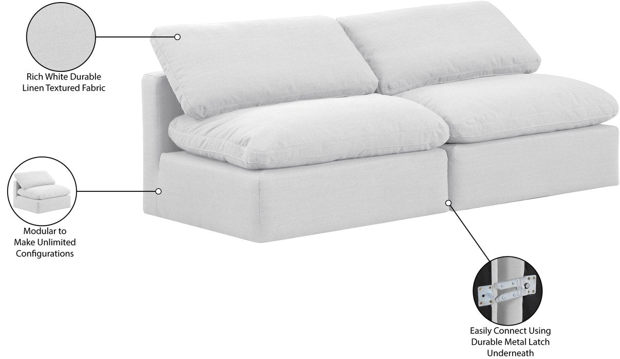 Meridian Furniture - Indulge 70" White Linen Textured Fabric Upholstered 2pc. Armless Loveseat - 141White-S2 - GreatFurnitureDeal