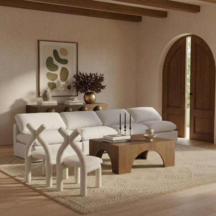 Meridian Furniture - Indulge 140" White Linen Textured Fabric Upholstered 4pc. Armless Sofa - 141White-S4 - GreatFurnitureDeal