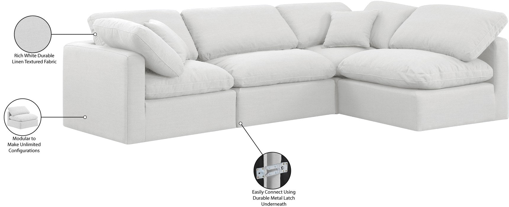 Meridian Furniture - Indulge 105" White Linen Textured Fabric Upholstered 4pc. Sectional - 141White-Sec4B - GreatFurnitureDeal