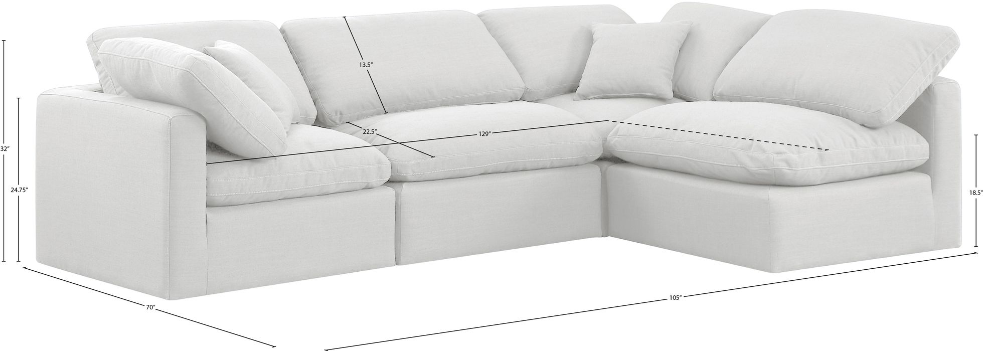 Meridian Furniture - Indulge 105" White Linen Textured Fabric Upholstered 4pc. Sectional - 141White-Sec4B - GreatFurnitureDeal