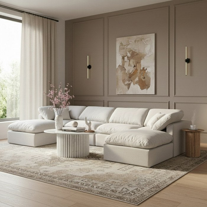 Meridian Furniture - Indulge 140" White Linen Textured Fabric Upholstered 6pc. Sectional - 141White-Sec6B - GreatFurnitureDeal