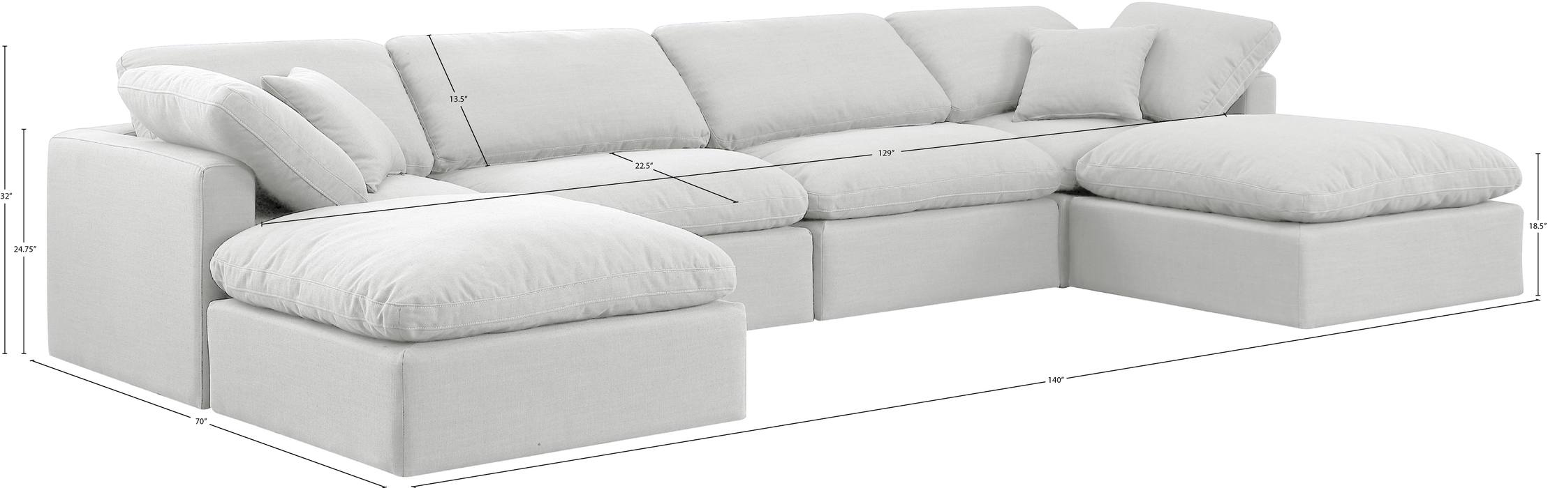 Meridian Furniture - Indulge 140" White Linen Textured Fabric Upholstered 6pc. Sectional - 141White-Sec6B - GreatFurnitureDeal