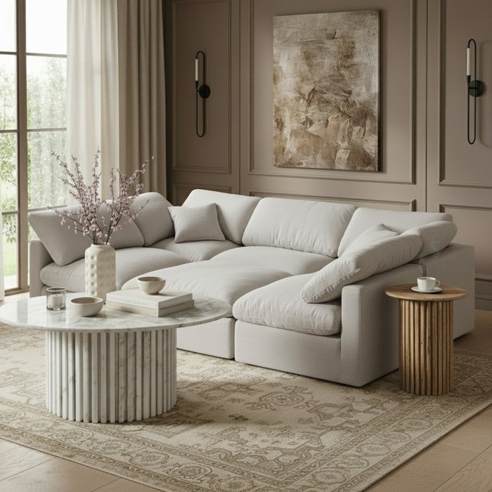Meridian Furniture - Indulge 105" White Linen Textured Fabric Upholstered 6pc. Sectional - 141White-Sec6C - GreatFurnitureDeal