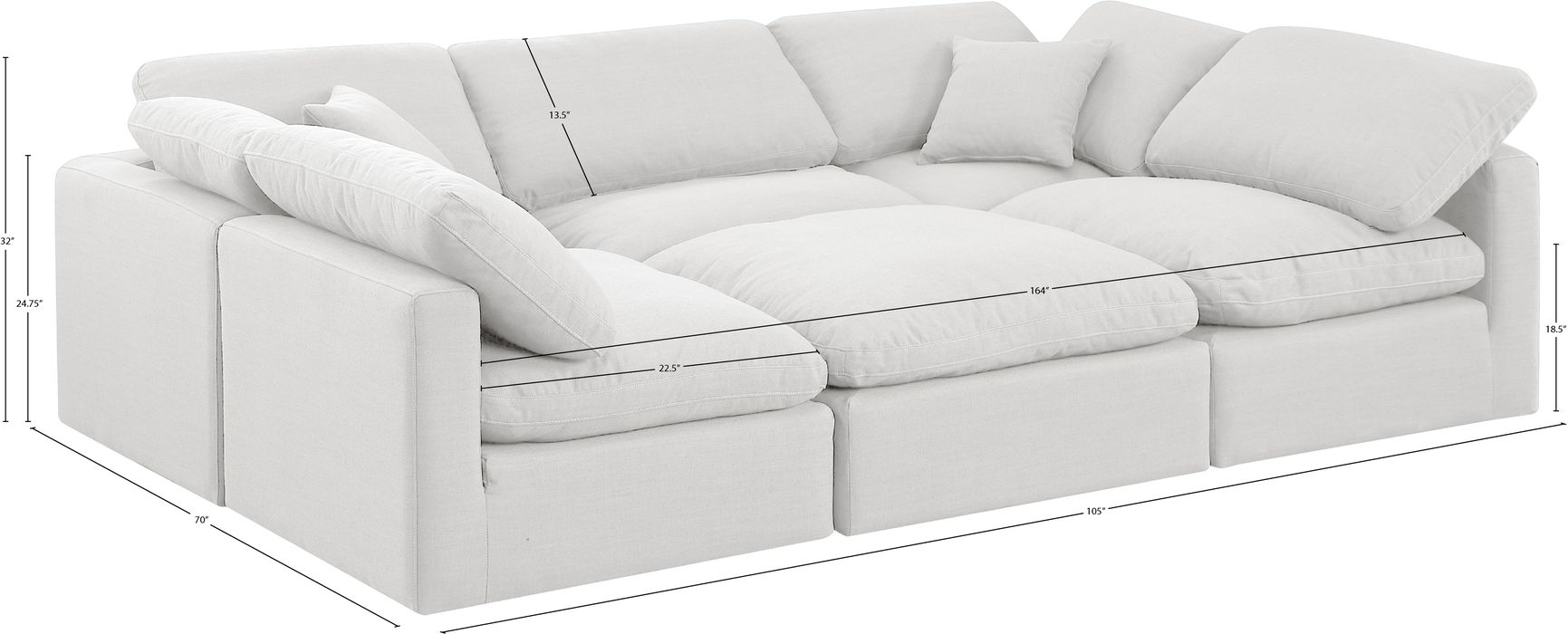 Meridian Furniture - Indulge 105" White Linen Textured Fabric Upholstered 6pc. Sectional - 141White-Sec6C - GreatFurnitureDeal