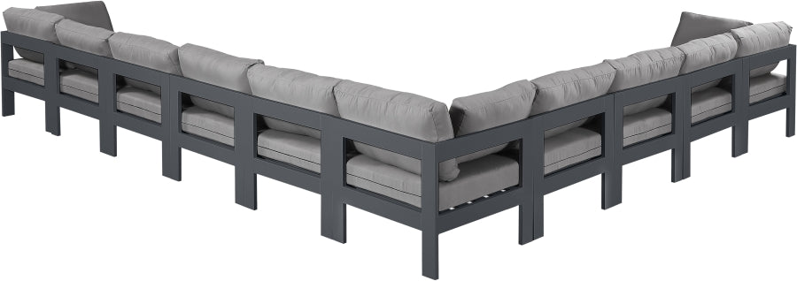 Meridian Furniture - Nizuc 180" Water Resistant Fabric Upholstered Outdoor Patio 10 Piece Modular Sectional - 376Grey-Sec10A - GreatFurnitureDeal