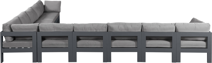Meridian Furniture - Nizuc 180" Water Resistant Fabric Upholstered Outdoor Patio 10 Piece Modular Sectional - 376Grey-Sec10A - GreatFurnitureDeal