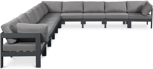 Meridian Furniture - Nizuc 180" Water Resistant Fabric Upholstered Outdoor Patio 10 Piece Modular Sectional - 376Grey-Sec10A - GreatFurnitureDeal