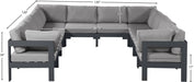 Meridian Furniture - Nizuc 120" Water Resistant Fabric Upholstered Outdoor Patio 10 Piece Modular Sectional - 376Grey-Sec10B - GreatFurnitureDeal