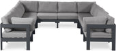 Meridian Furniture - Nizuc 120" Water Resistant Fabric Upholstered Outdoor Patio 10 Piece Modular Sectional - 376Grey-Sec10B - GreatFurnitureDeal