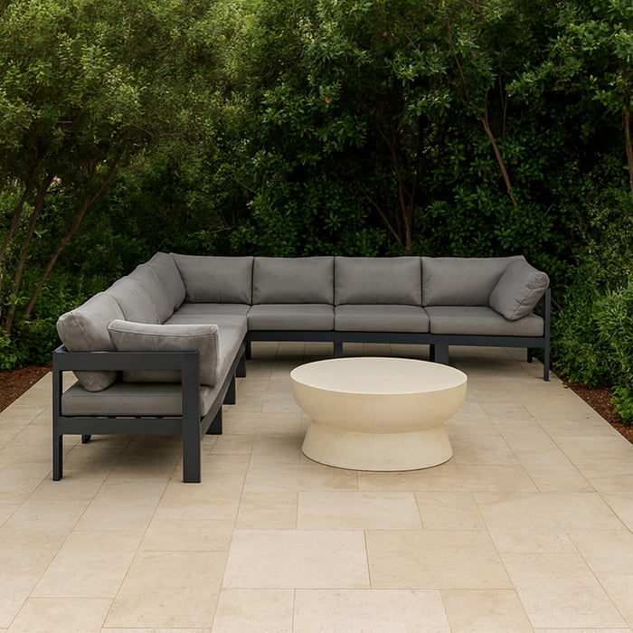 Meridian Furniture - Nizuc 150" Water Resistant Fabric Upholstered Outdoor Patio 8 Piece Modular Sectional - 376Grey-Sec8A - GreatFurnitureDeal