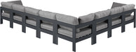 Meridian Furniture - Nizuc 150" Water Resistant Fabric Upholstered Outdoor Patio 8 Piece Modular Sectional - 376Grey-Sec8A - GreatFurnitureDeal