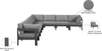 Meridian Furniture - Nizuc 150" Water Resistant Fabric Upholstered Outdoor Patio 8 Piece Modular Sectional - 376Grey-Sec8A - GreatFurnitureDeal