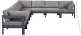 Meridian Furniture - Nizuc 150" Water Resistant Fabric Upholstered Outdoor Patio 8 Piece Modular Sectional - 376Grey-Sec8A - GreatFurnitureDeal