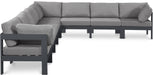 Meridian Furniture - Nizuc 150" Water Resistant Fabric Upholstered Outdoor Patio 8 Piece Modular Sectional - 376Grey-Sec8A - GreatFurnitureDeal