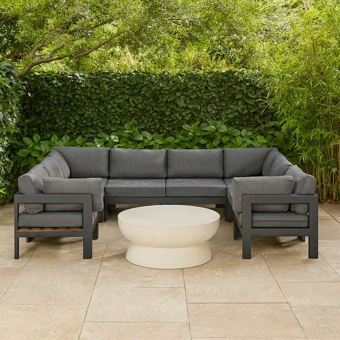 Meridian Furniture - Nizuc 120" Water Resistant Fabric Upholstered Outdoor Patio 8 Piece Modular Sectional - 376Grey-Sec8B - GreatFurnitureDeal