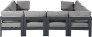 Meridian Furniture - Nizuc 120" Water Resistant Fabric Upholstered Outdoor Patio 8 Piece Modular Sectional - 376Grey-Sec8B - GreatFurnitureDeal