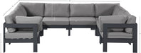 Meridian Furniture - Nizuc 120" Water Resistant Fabric Upholstered Outdoor Patio 8 Piece Modular Sectional - 376Grey-Sec8B - GreatFurnitureDeal