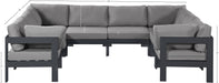 Meridian Furniture - Nizuc 120" Water Resistant Fabric Upholstered Outdoor Patio 8 Piece Modular Sectional - 376Grey-Sec8B - GreatFurnitureDeal