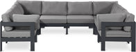 Meridian Furniture - Nizuc 120" Water Resistant Fabric Upholstered Outdoor Patio 8 Piece Modular Sectional - 376Grey-Sec8B - GreatFurnitureDeal