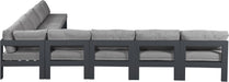 Meridian Furniture - Nizuc 150" Water Resistant Fabric Upholstered Outdoor Patio 9 Piece Modular Sectional - 376Grey-Sec9A - GreatFurnitureDeal